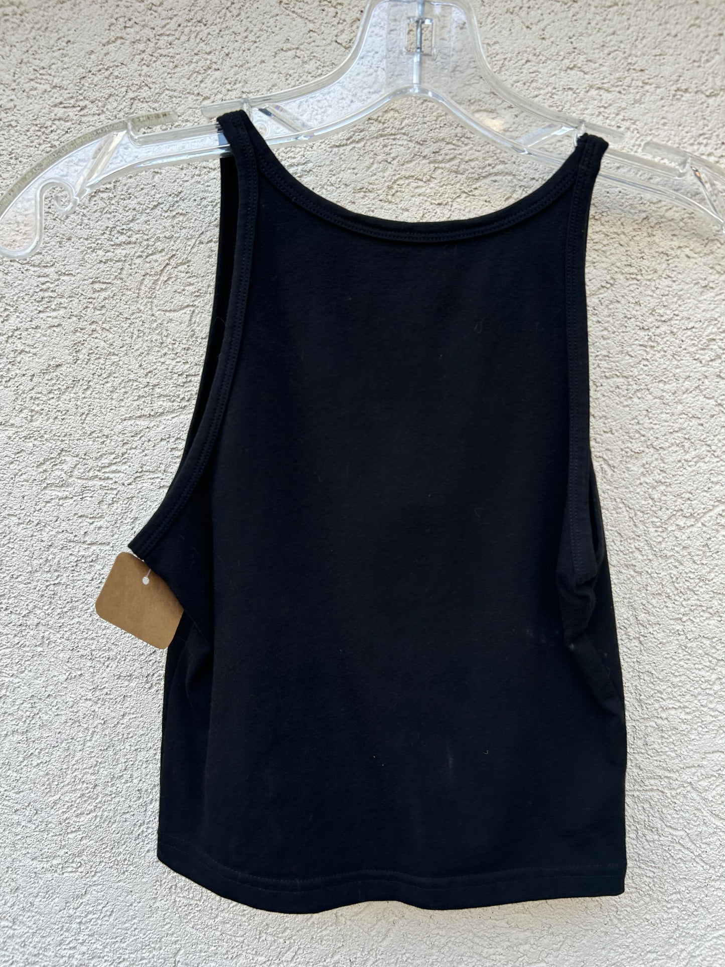 Womens black crop top tight fit tie dye hand stamped fabric ink Volkswagon Logo