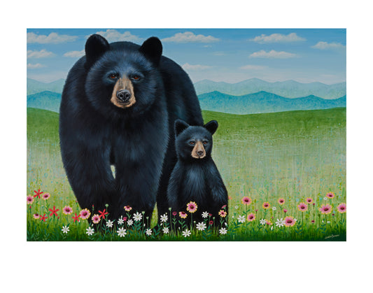 Mom and Cub Print on Paper black bear wall art