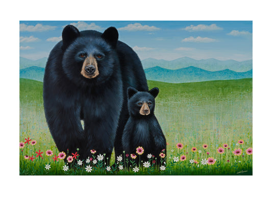 Mom and Cub Print on Paper black bear wall art