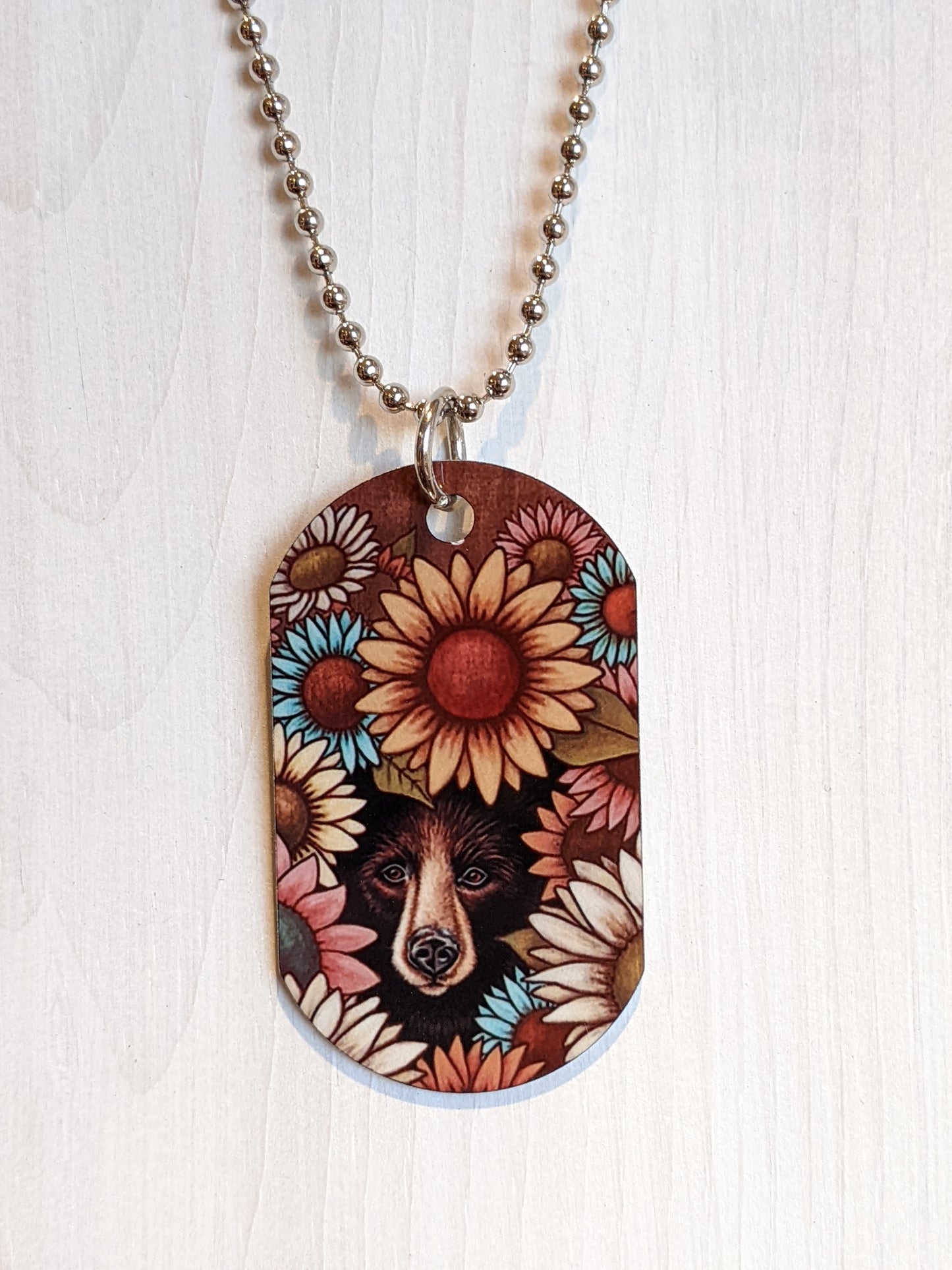 Peek-A-Bear Metal Art Black Bear Necklace