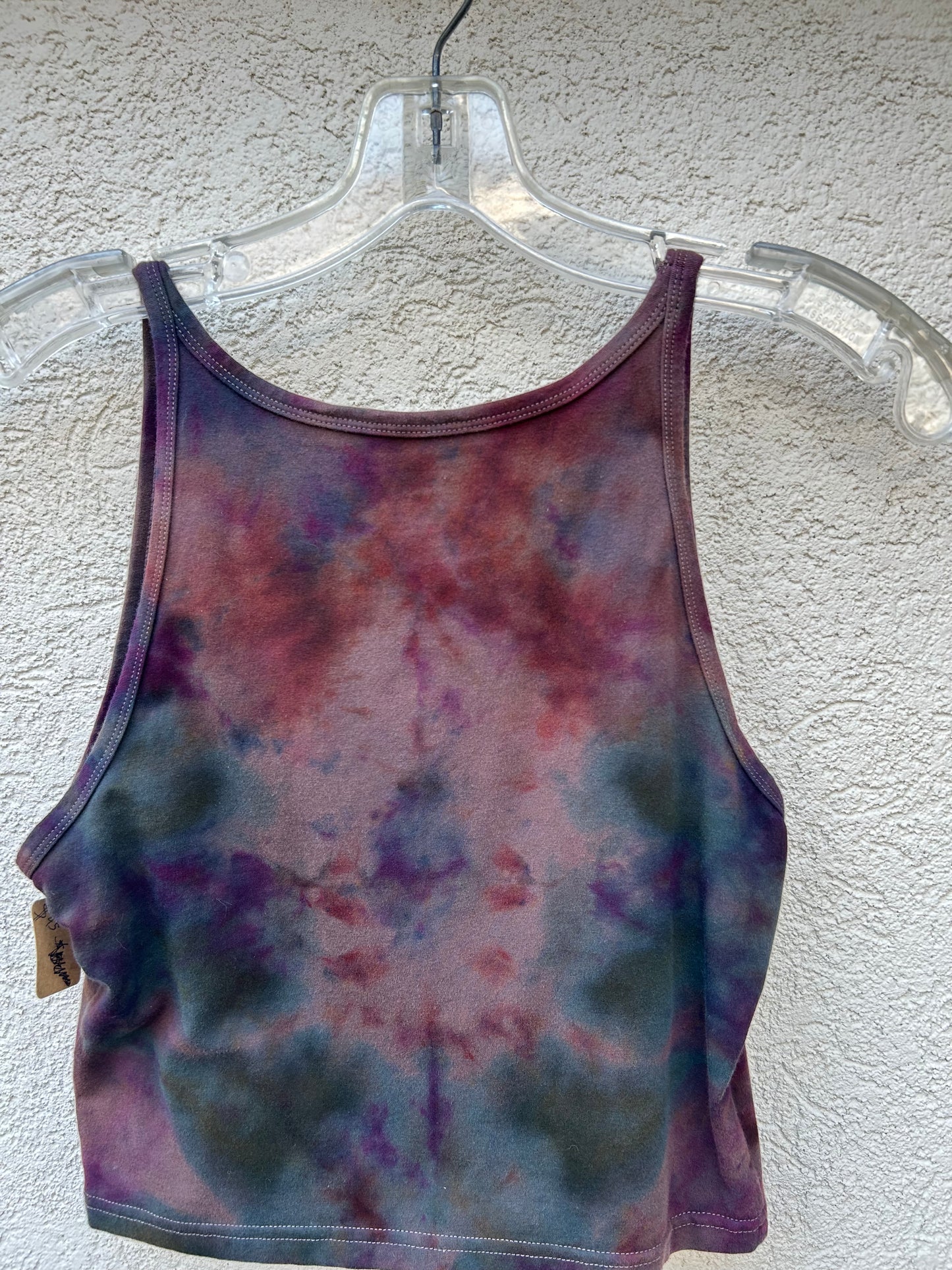 Womens crop top tight fit tie dye hand painted peace on earth.