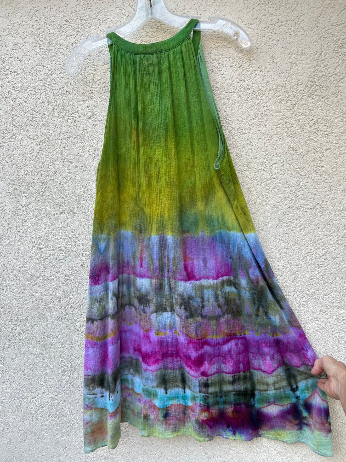 Tie Dye Dress Garnet Hill size large green at top ice dye cotton dress