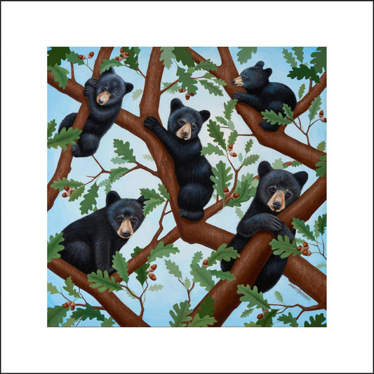 cute bear cubs, black bear cubs, bear cub art. Asheville NC Artist, hurricane Helene artist, 5 cub siblings
