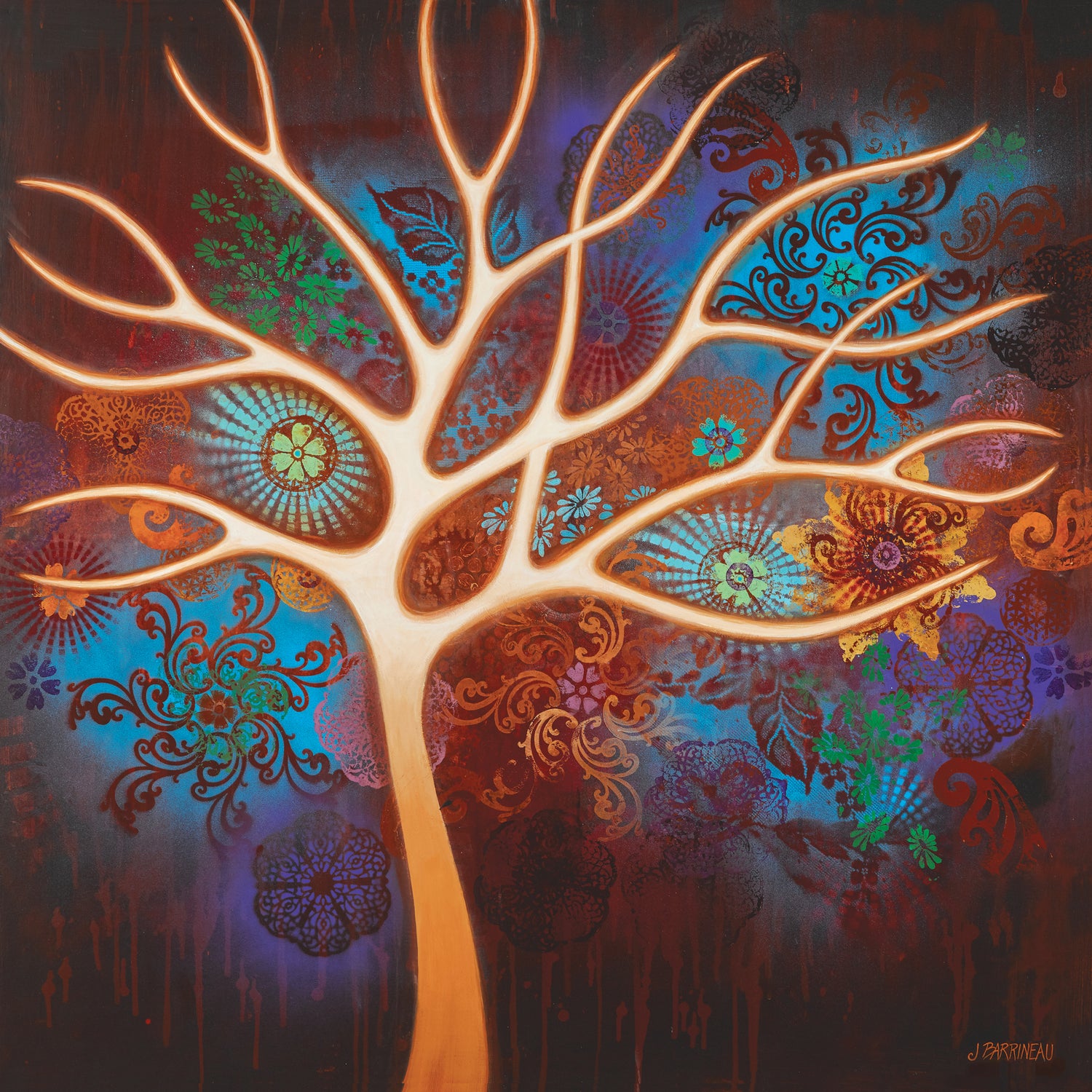In Bloom Metal Print 8x8 whimsical tree jewel tone wall art