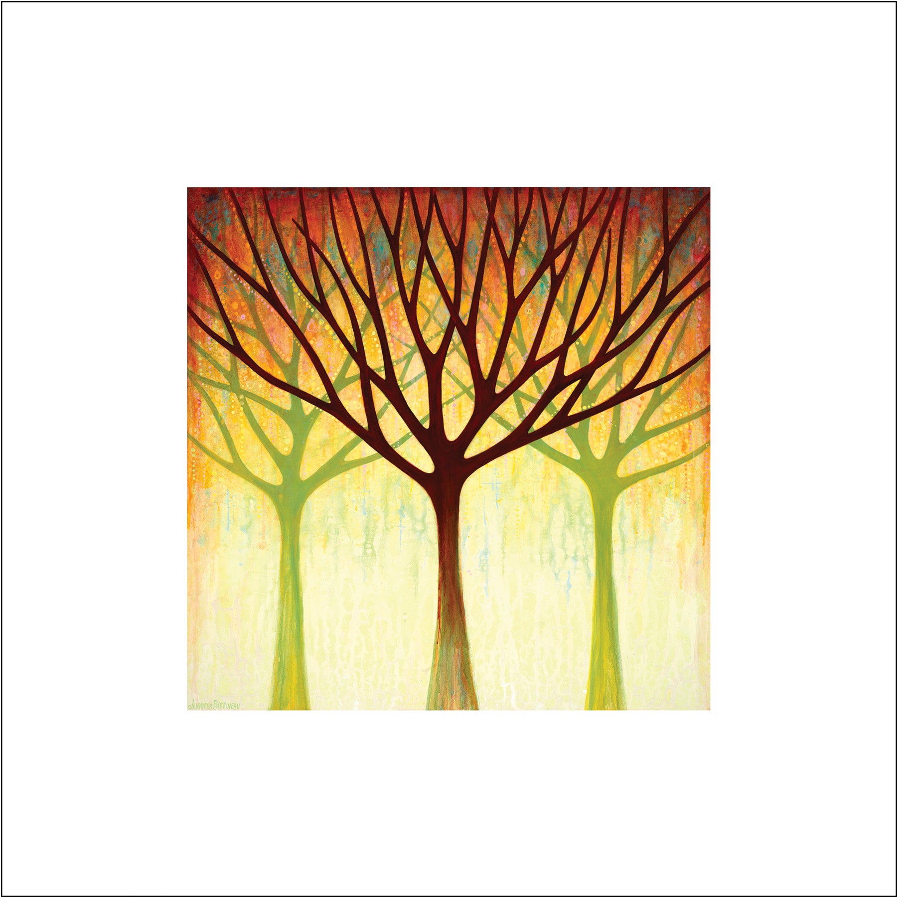 trees with jewel tone warm colors, tree nature art, Asheville tree art, interior design tree art print