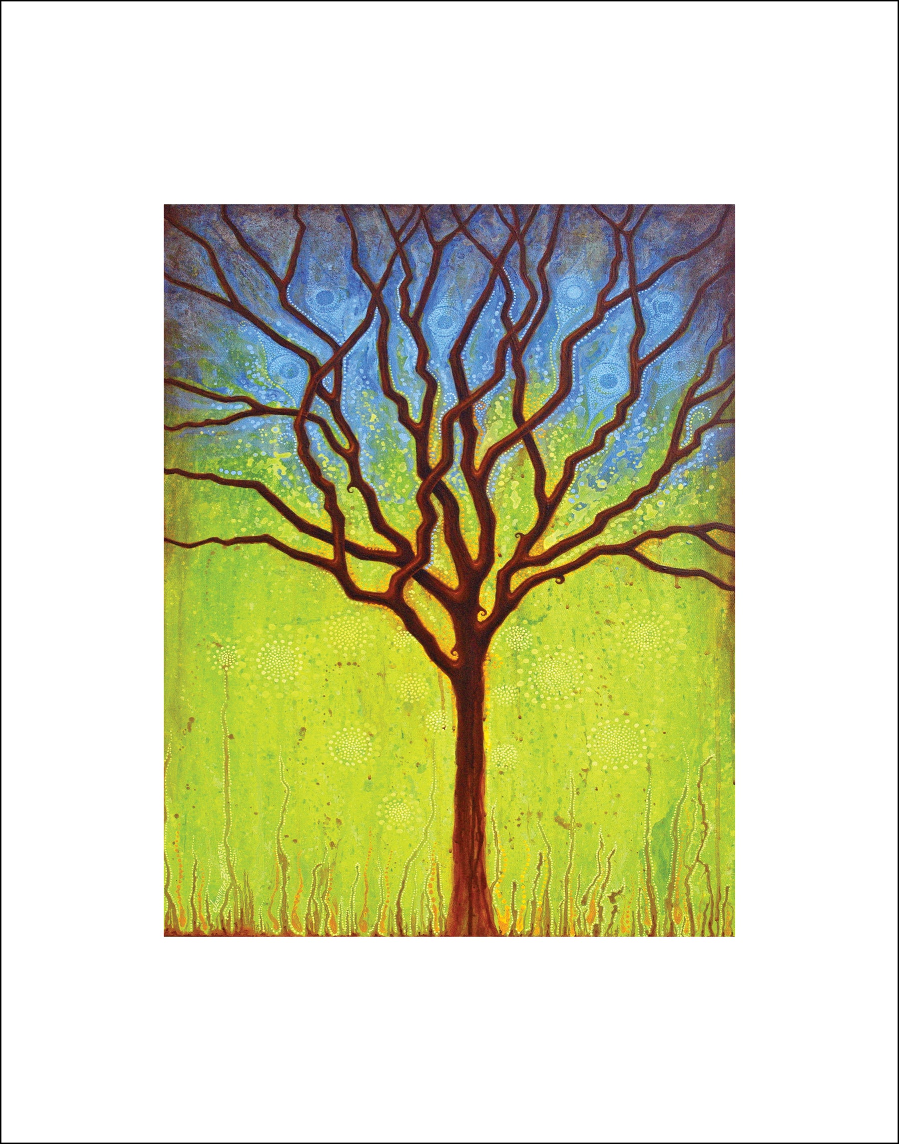 blue and green tree wall art, tree lovers gift, Asheville artist tree print