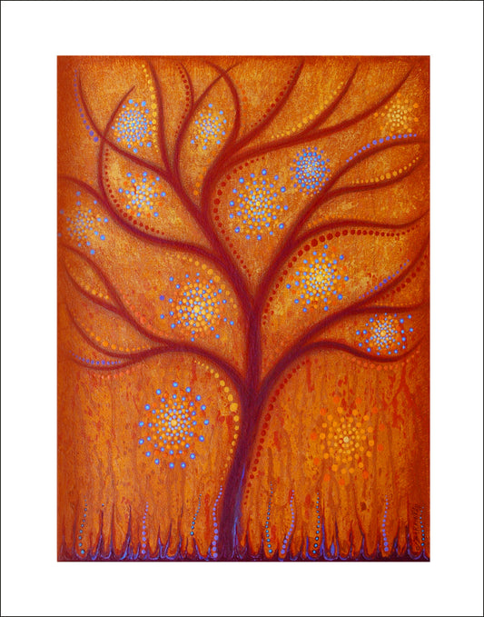 orange home decor, tree wall art print, jewel tones warm tree wall art, asheville art