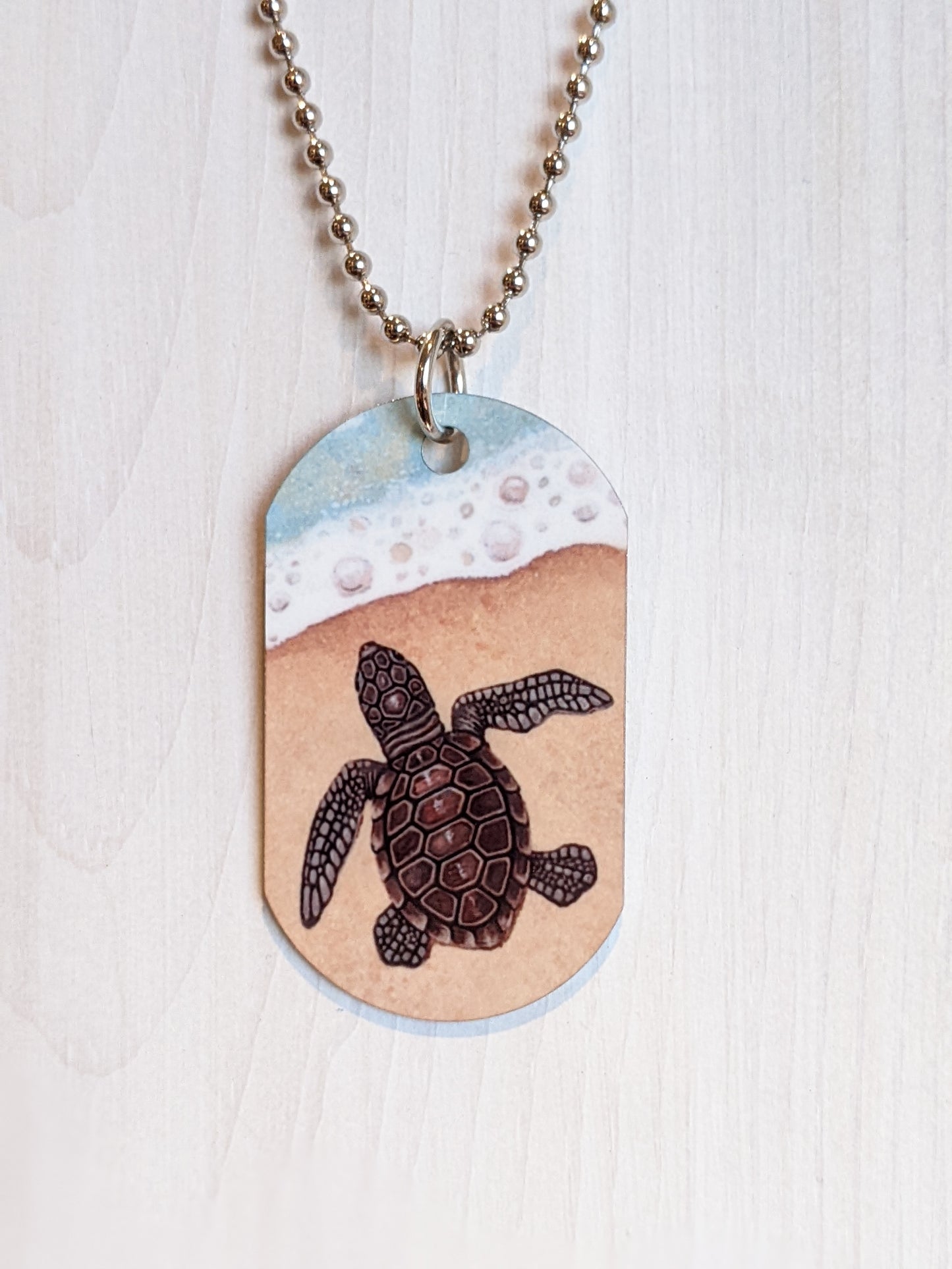 Baby Sea Turtle Necklace | Metal Dog Tag with Chain