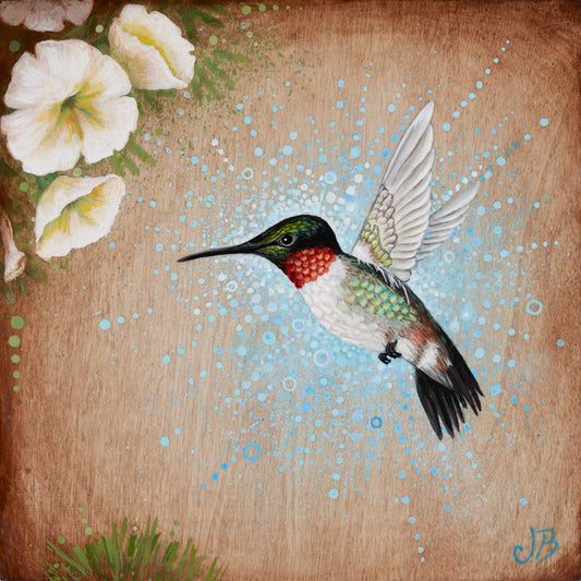 Ruby Throated Hummingbird Print on Paper